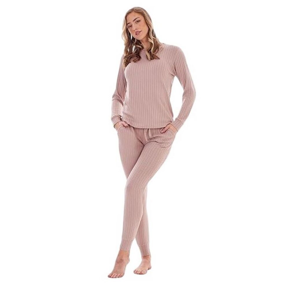 Keanu Womens/Ladies Ribbed Long Pyjama Set / Taupe